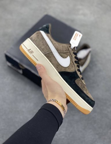 工厂P套现 福利特价 原本地 版本 海外限量发售 公司级 Nike Air Force 1 Low 黑棕色全麂皮低帮空军一号休闲板鞋 定制皮料 原楦原纸板 纯正