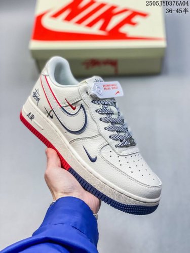 公司级Nike Air Force 1 '07 Low “斯图西联名 米白拼接蓝红”空军一号 低帮 运动鞋 休闲鞋 折边针车 工艺难度大 原楦头原纸板 原装鞋盒