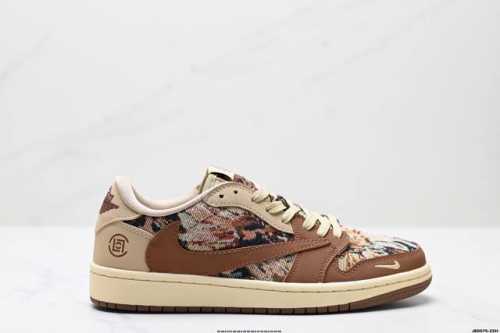 公司级Aj1倒勾Travis Scott X Air Jordan 1 ” Reverse Mocha “ Aj1乔1 Ts 闪电 联名倒钩 低帮文化篮球鞋 完