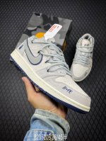 B 公司级 Nike Jordan Air Jordan 1“Bape联名 灰蓝抽绳” 高端定制 低帮 复古 减震 防滑 耐磨 篮球鞋 定制鞋盒 大厂纯原品质出