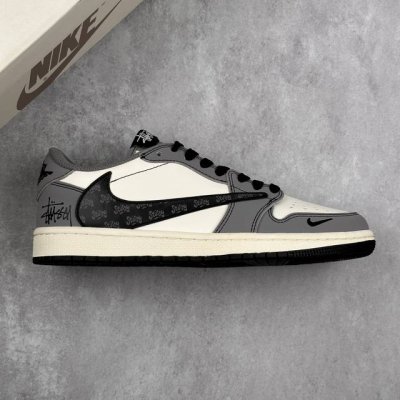 本地 核心私 Travis Scott X Nike Air Jordan 1 Low X Stussy Air Jordan 1 Low 反转白灰黑小钩倒钩