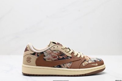 公司级Aj1倒勾Travis Scott X Air Jordan 1 ” Reverse Mocha “ Aj1乔1 Ts 闪电 联名倒钩 低帮文化篮球鞋 完