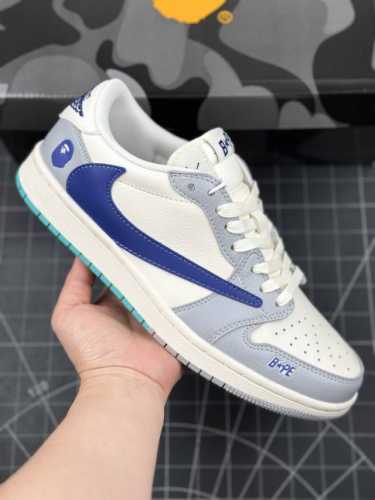 核心私 Travis Scott X Fragment Design X Air Jordan 1 Low Og Sp Aj1 乔1 Bape联名-米蓝烟灰 低