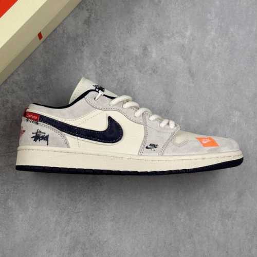 本地 核心私 Air Jordan 1 Low Aj1 乔1 斯图西联名 猪八深蓝勾 高端定制 低帮复古篮球鞋 #定制鞋盒 大厂纯原品质出货 超高清洁度 皮料切