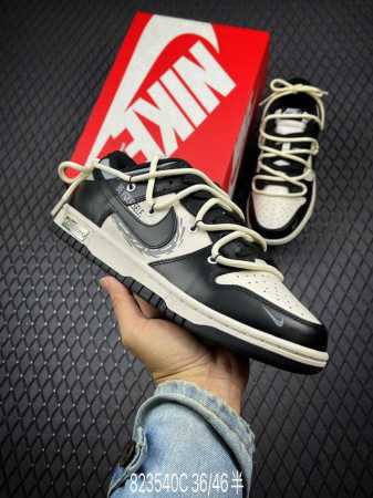 公司级nike Dunk Low 金属朋克 黑白金 此款配色以黑色、白色和金色为主色调。鞋身手绘 速度与激情 电影元素，搭配金色解构鞋带，增加了鞋子的细节质感和 - 点击图像关闭