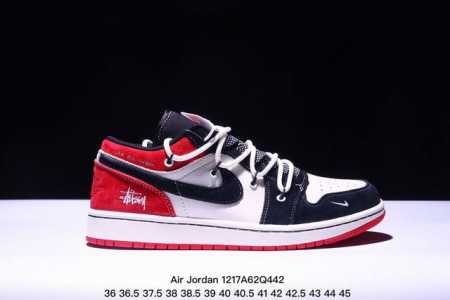 海外爆款限量发售！公司级 Nike Jordan Air Jordan 1“斯图西联名 黑红抽绳” 高端定制 低帮 复古 减震 防滑 耐磨 篮球鞋 定制鞋盒 大 - 点击图像关闭