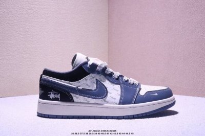 Nike Jordan Air Jordan 1“斯图西联名 灰勾英文” 高端定制 低帮 复古 减震 防滑 耐磨 篮球鞋 定制鞋盒 大厂纯原品质出货 超高清洁度