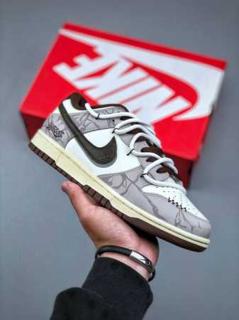 Nike Dunk Low 考拉派对 破碎网格 美式复古 低帮休闲板鞋 Dd1503-124 #配色灵感来源于复古机能风，选择了黑棕色做旧风格为底，解构贴皮点缀 - 点击图像关闭
