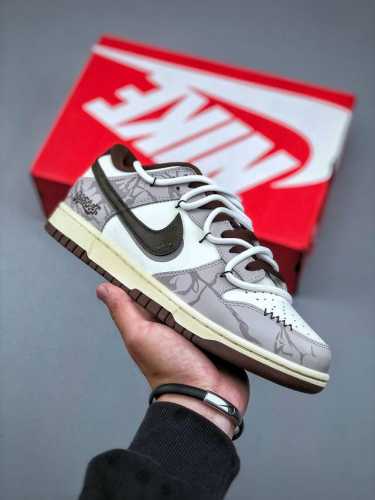 Nike Dunk Low 考拉派对 破碎网格 美式复古 低帮休闲板鞋 Dd1503-124 #配色灵感来源于复古机能风，选择了黑棕色做旧风格为底，解构贴皮点缀