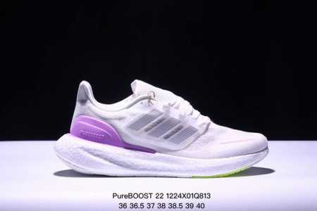公司级阿迪达斯adidas Pureboost 22爆米花缓震中底跑步鞋。鞋面以织编材质为基底，后及跟脚趾处融全入新设计，通过格网印刷支将撑材料于附鞋面上，既保 - 点击图像关闭