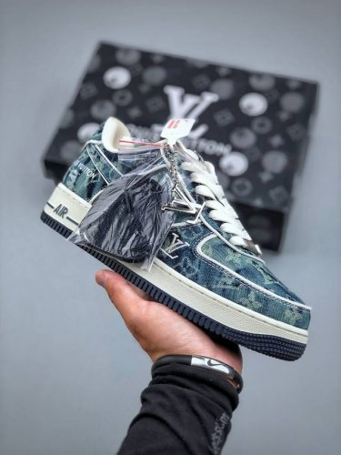 Nike Air Force 1 Low 07 X Louis Vuitton 牛仔蓝原楦头原纸板 打造纯正低帮空军版型专注外贸渠道 全掌内置蜂窝气垫 原盒配件