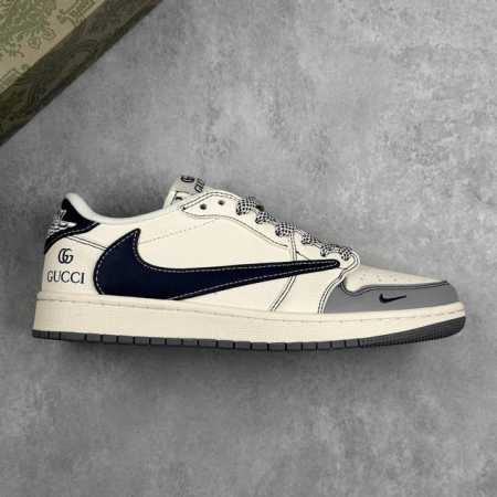 本地 核心私 Travis Scott X Nike Air Jordan 1 Low X Gucci 反转灰白蓝小钩满天星倒钩 低帮休闲运动板鞋 全鞋采用原装 - 点击图像关闭