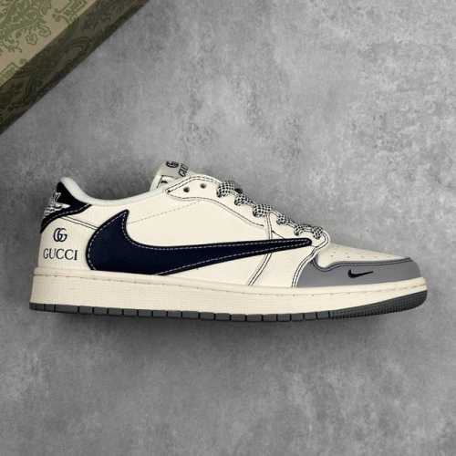 本地 核心私 Travis Scott X Nike Air Jordan 1 Low X Gucci 反转灰白蓝小钩满天星倒钩 低帮休闲运动板鞋 全鞋采用原装