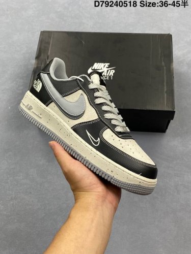 海外限量发售 公司级Nike Air Force 1 '07 Low 北面联名--黑灰双勾 空军一号 低帮 运动鞋 休闲鞋 折边针车 工艺难度大 原楦头原纸板