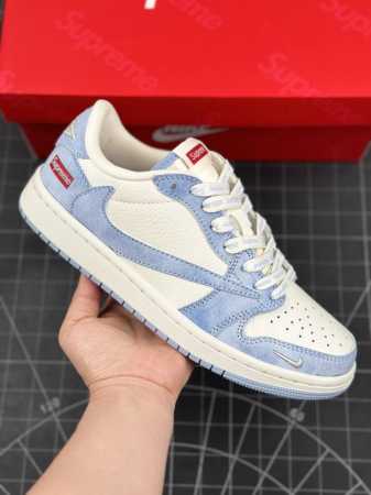 Travis Scott x Fragment Design x Air Jordan 1 Low OG SP AJ1 乔1 Supreme联名-扎染蓝 低帮文 - 点击图像关闭