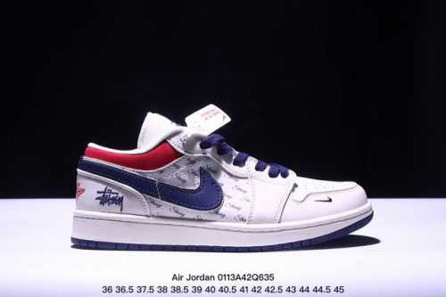 Nike Jordan Air Jordan 1“斯图西联名 老蓝英文” 高端定制 低帮 复古 减震 防滑 耐磨 篮球鞋 定制鞋盒 大厂纯原品质出货 超高清洁度