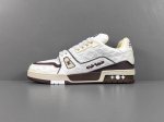 渠道优势， ！ 专柜版：驴牌 白棕 Tyler X Louis Vuitton Trainer驴牌 Trainer圆头系带 时尚板鞋 尺码：35 36 37 3