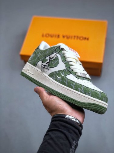 Nike Air Force 1 Low 07 X Louis Vuitton X Mlb 白绿印花原楦头原纸板 打造纯正低帮空军版型专注外贸渠道 全掌内置蜂窝