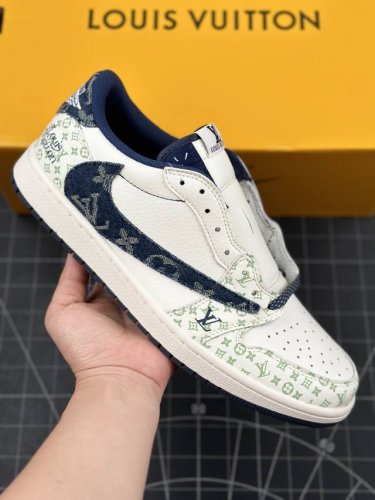 本地 核心私 travis Scott X Fragment Design X Air Jordan 1 Low Og Sp Aj1 乔1 Lv联名-牛仔蓝勾