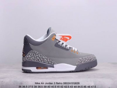 nike Air Jordan 3 Retro “Cool Grey” 酷灰 乔丹篮球鞋系列 整体双以灰色为主调装饰鞋面，鞋头以及后跟处饰有经典爆裂纹元素。鞋舌