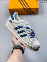 海外爆款限量发售！高端定制 阿迪达斯Adidas三叶草 Originals Superstar贝壳头系列“Supreme联名“ 豹纹蓝”低帮经典百搭休闲运动板鞋