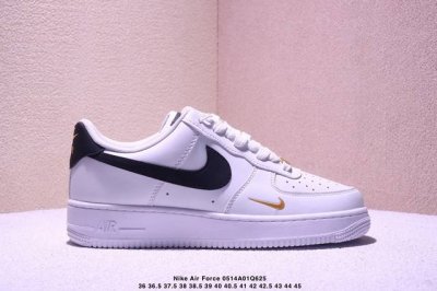 nike 耐克 采用硬质粒面牛剖皮革鞋面材质，金色表示点缀，耐克Nike Air Force 7 Low White Black Gold 空军一号经典低帮百搭