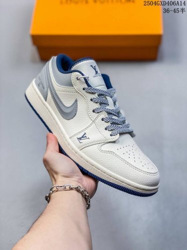 海外爆款限量发售！Nike Jordan Air Jordan 1“Lv联名 烟灰立体勾” 高端定制 低帮 复古 减震 防滑 耐磨 篮球鞋 定制鞋盒 大厂纯原品
