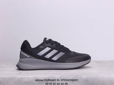 Adidas 阿迪达斯 阿迪达斯adidas Duramo Sl跑鞋时尚老爹运动鞋，选用针织网面鞋面，质轻而柔软，透气吸汗且防臭。鞋侧饰以经典三条纹作装饰，简洁