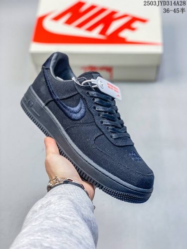 200 耐克Stussy X Air Force 1 "07Black Cool斯图西联名空军 “黑麻布电绣钩子”货号：Cz9084 001 码数：36 36.