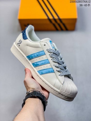 海外爆款限量发售！高端定制 阿迪达斯Adidas三叶草 Originals Superstar贝壳头系列“Supreme联名“ 豹纹蓝”低帮经典百搭休闲运动板鞋