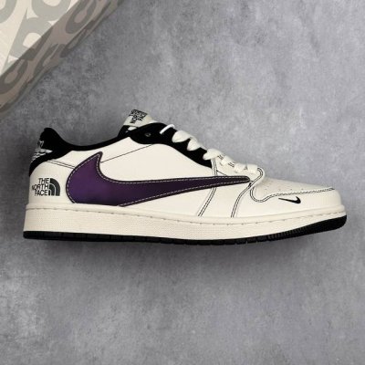 本地 核心私 Travis Scott X Fragment Design X Air Jordan 1 Low Og Sp 乔1北面联名 黑线紫勾 低帮文化休