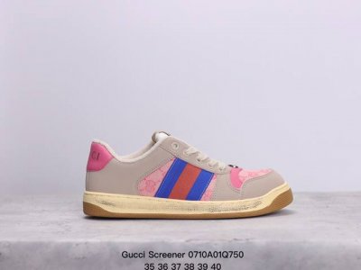 原盒特价 古驰男女鞋 Gucci Screener系列做旧条纹织带脏脏鞋时尚复古板鞋潮运动鞋 复古学院风款式与融入怀旧运动服风格的面料风靡数十年，不同风格演绎出