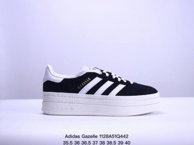Cs版 Adidas Gazelle Bold系列 黑白 35.5-40 货号hq6912 出货正确黑兰反绒皮正确原厂条纹本白中底布 Xm1128Q442