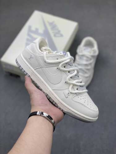 海外爆款限量发售！公司级 Nike Sb Dunk Low“Lv联名 米灰抽绳” 周年高端定制 低帮休闲板鞋 定制鞋盒 大厂纯原品质出货 超高清洁度 皮料切割干