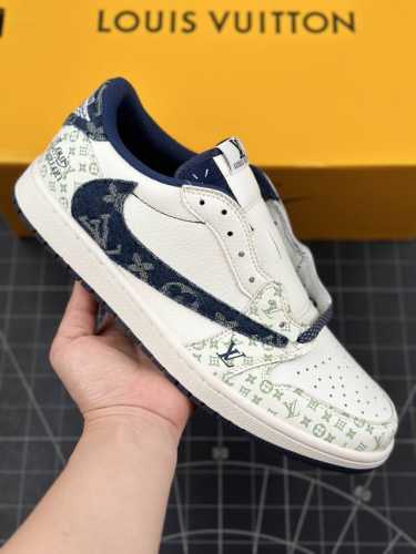 本地 核心私 travis Scott X Fragment Design X Air Jordan 1 Low Og Sp Aj1 乔1 Lv联名-牛仔蓝勾