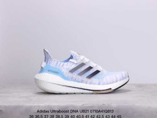 公司级阿迪达斯adidas Ultraboost Dna Ub21全掌爆米花休闲运动跑鞋。采用网材搭配反光皮革鞋面，配上stretchweb网格外底和boost