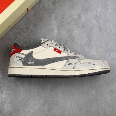 本地 核心私 Travis Scott X Fragment Design X Air Jordan 1 Low Og Sp Aj1 乔1 斯图西联名 灰红织布