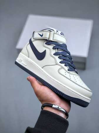 Nike Air Force 1‘07 Mid 深蓝米色满天星 空军一号3M反光中帮休闲板鞋 #定制头层皮料 原楦原纸板 纯正版型 内置全掌气垫货号：Mu360 - 点击图像关闭