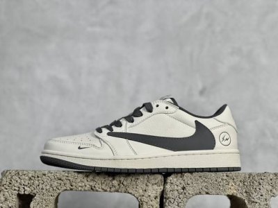 Travis Scott x Fragment Design x Air Jordan 1 Low OG SP AJ1 乔1 闪电联名-极简灰 低帮文化休闲板鞋