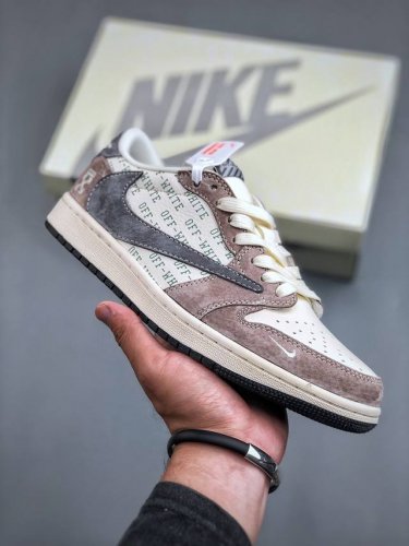Travis Scott X Nike Air Jordan 1 Low X Off-White Air Jordan 1 Low 反转米棕灰小钩倒钩 纯原版本