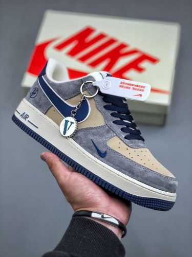 Nike Air Force 1 Low 07 X Vlone 灰棕蓝小钩原楦头原纸板 打造纯正低帮空军版型专注外贸渠道 全掌内置蜂窝气垫 原盒配件 原厂中底钢