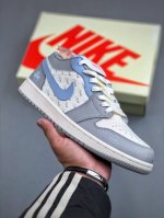 Air Jordan 1 Low Aj1 乔1 斯图西联名-烟灰蓝 高端定制 低帮复古篮球鞋 Jj8688-007 #定制鞋盒 大厂纯原品质出货 超高清洁度 皮