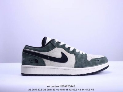 340 海外爆款限量发售！公司级 Nike Jordan Air Jordan 1“北面联名——全猪八夜绿” 高端定制 低帮 复古 减震 防滑 耐磨 篮球鞋 定