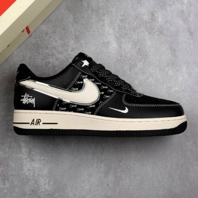 本地260 核心私 公司级Nike Air Force 1 '07 Low “斯图西联名--全黑英文”空军一号 低帮运动休闲鞋 折边针车 工艺难度大 原楦头原纸