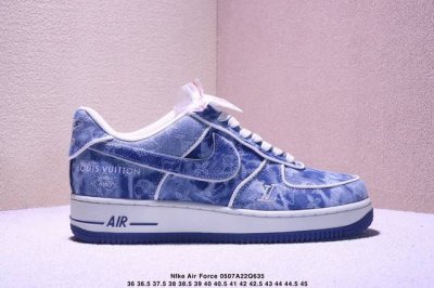 海外限量发售！公司级Nike Air Force 1 '07 Low “Lv联名--蓝牛仔”空军一号 低帮 运动鞋 休闲鞋 折边针车 工艺难度大 原楦头原纸板