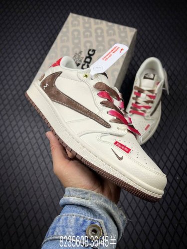 B 公司级Aj1倒勾Travis Scott X Air Jordan 1 ” Reverse Mocha “ Aj1乔1 Ts 闪电 联名倒钩 低帮文化篮球鞋