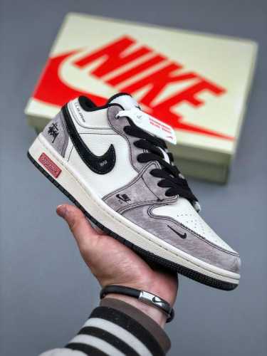 410支持放店 Air Jordan 1 Low Aj1 乔1 斯图西Supreme联名 猪八黑勾 高端定制 低帮复古篮球鞋 Sj9950-052 #定制鞋盒