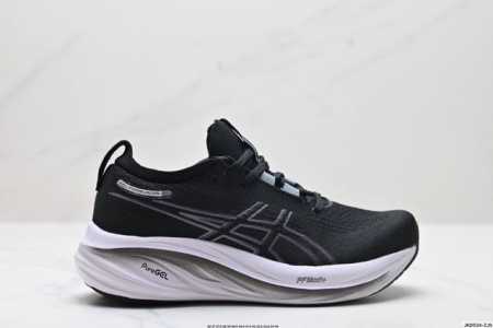 公司级Asics 亚瑟士Gel-Nimbus 26稳定跑鞋鞋面采用双层提花网面设计，提高包裹性和透气性，后跟搭载稳定系统科技T-Gel提升整体支撑力和结构感，减 - 点击图像关闭