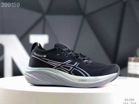 Asics 亚瑟士Gel-Nimbus 26稳定跑鞋鞋面采用双层提花网面设计，提高包裹性和透气性，后跟搭载稳定系统科技T-Gel提升整体支撑力和结构感，减少对身 - 点击图像关闭