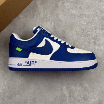 本地 核心私 Nike Air Force 1 '07 Low X Lv Trainer Sneaker 联名 蓝白印花绿钩 空军一号 低帮运动休闲鞋 折边针车